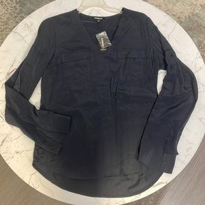 Express navy satin portfolio blouse